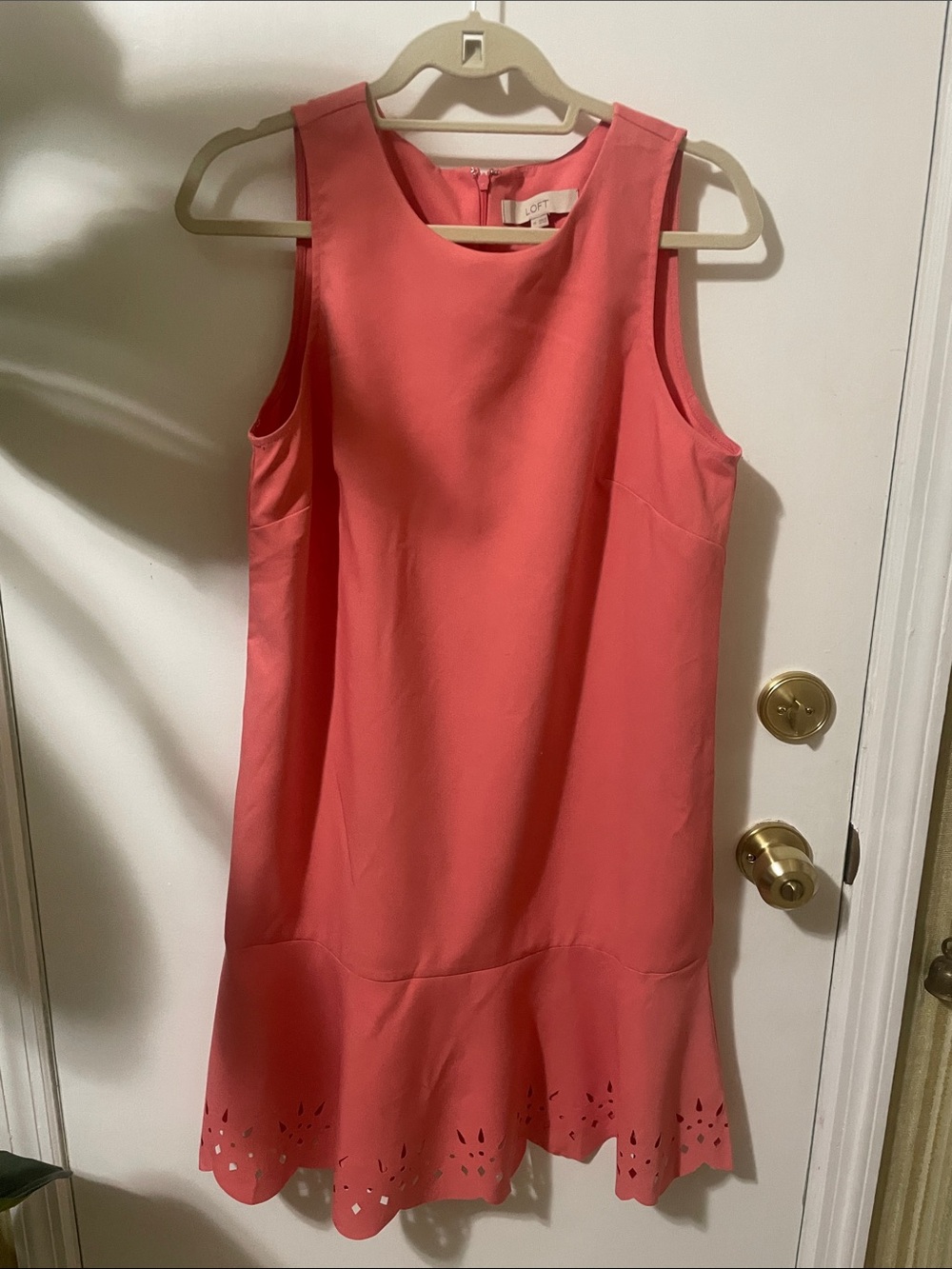 LOFT Coral-Pink Sleeveless Laser-Cut Hem Dress 10